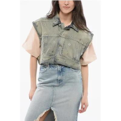 Denim Cropped Jacket with Laces