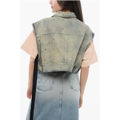 Denim Cropped Jacket with Laces