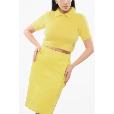 Mohair Blend Cropped Fit Sweater with Fuzzy Effect