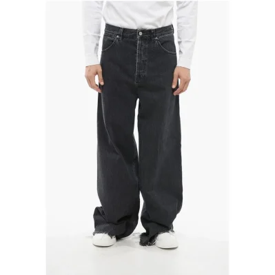 Stone Washed Wide Leg Denims with Fringed Bottom 34cm