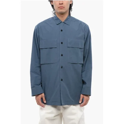 Bowling Collar Cotton Shirt with Utility Pockets