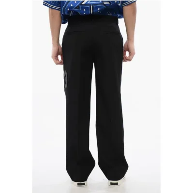 Virgin Wool Pants with 23 Embroidery