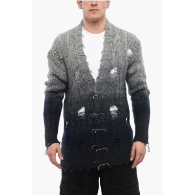 Distressed Effect Wool Cardigan With Beads Detail
