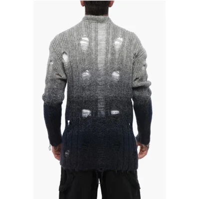 Distressed Effect Wool Cardigan With Beads Detail