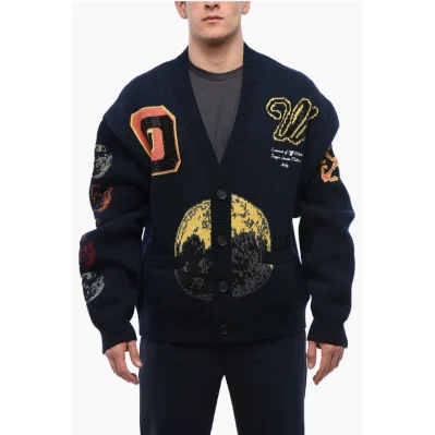 Embroidered MOON PHASE Wool Blend Cardigan