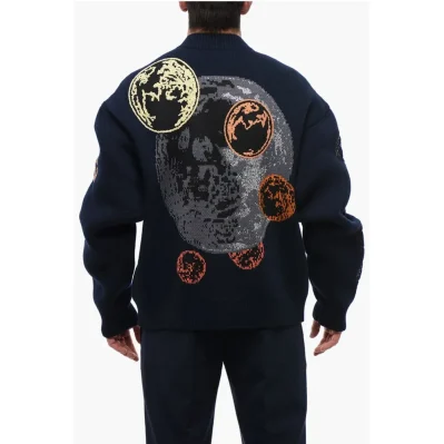 Embroidered MOON PHASE Wool Blend Cardigan