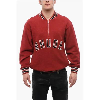 Terry-Cotton Varsity Sweatshirt with Half Zip