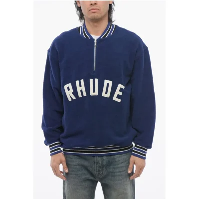 Terry-Cotton Varsity Sweatshirt with Half Zip