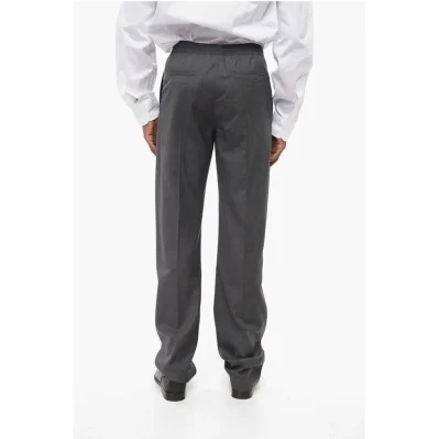 Virgin Wool Blend Pants with Elastic Waistband