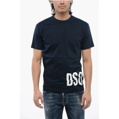 Crew Neck Cotton T-Shirt with Printed Logo
