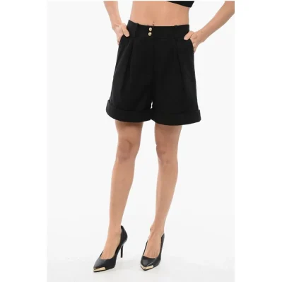 Single-pleated Cotton Tweed Shorts