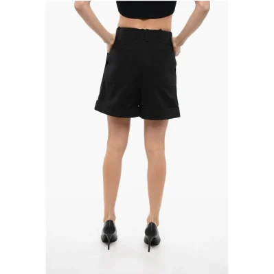 Single-pleated Cotton Tweed Shorts