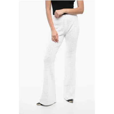 Perforated Viscose Blend Flared Fit Pants with Monogram Moti