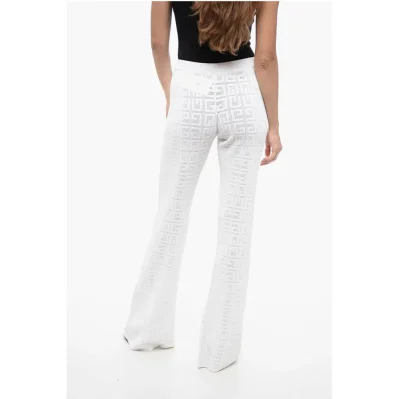 Perforated Viscose Blend Flared Fit Pants with Monogram Moti