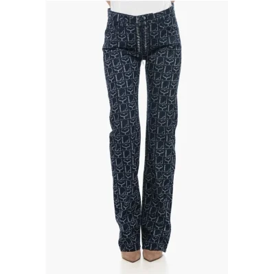 Straight Fit Monogram Denims with Lace-up Detail 23cm