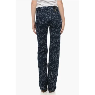 Straight Fit Monogram Denims with Lace-up Detail 23cm