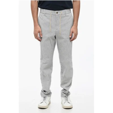 Two-Tone Striped Casual Pants with Elastic Waistband