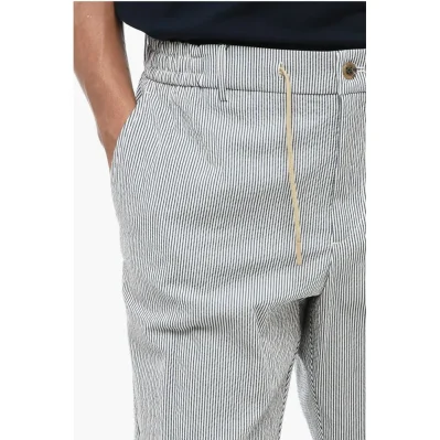 Two-Tone Striped Casual Pants with Elastic Waistband
