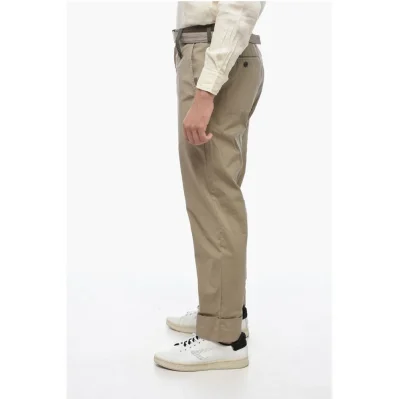 Belted Chino Pants with Turn-Up Hems