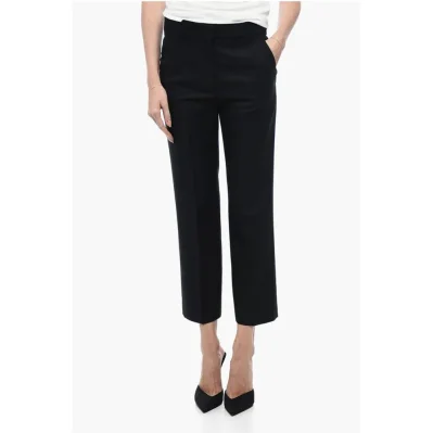 Wool Blend Cropped Fit Pants with Hidden Closure
