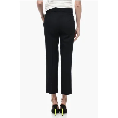 Wool Blend Cropped Fit Pants with Hidden Closure
