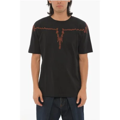Cotton Crew-neck T-shirt with Contrast Print