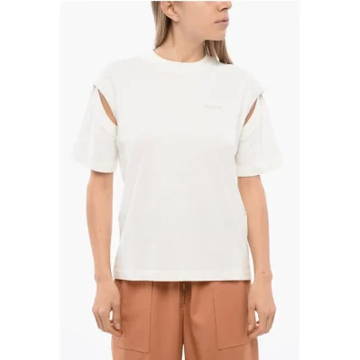 Solid Color Crew-neck T-Shirt with Cut-Out Details
