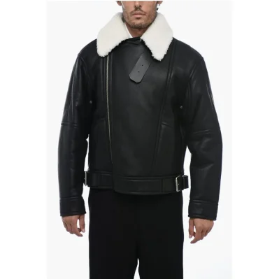 Leather Avietor Jacket with Shearling Detailing