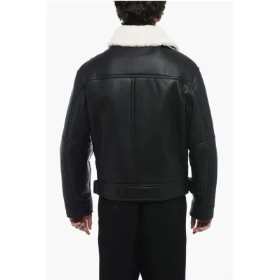 Leather Avietor Jacket with Shearling Detailing