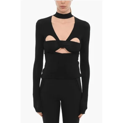 Long Sleeved Halterneck Top with Cut-Out Details