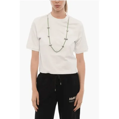 Solid Color STOPPERS Crew-neck T-Shirt with Removable Chain