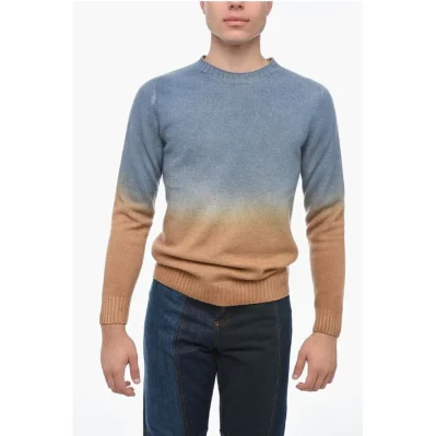 Crew Neck Cashmere Blend Sweater with Degradè Bottom