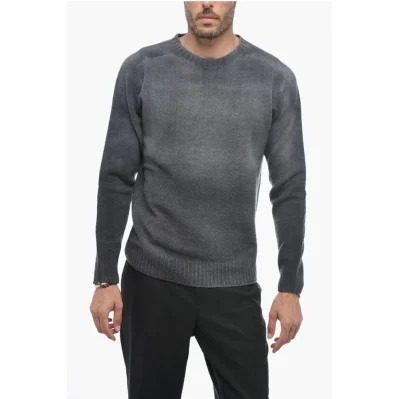 Crew Neck Cashmere Blend Sweater with Degradè Bottom