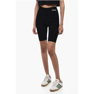 Stretch Fabric Biker Shorts with Embroidered Logo