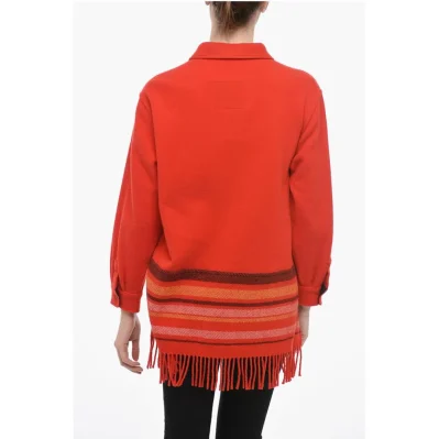 Wool Blend Shirt with Fringed Detail