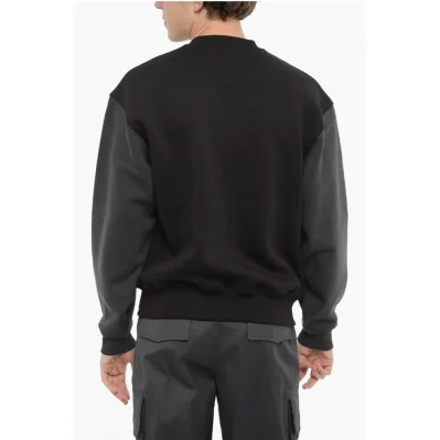 Two-Tone Fleeced Cotton Blend Crew-neck Sweatshirt