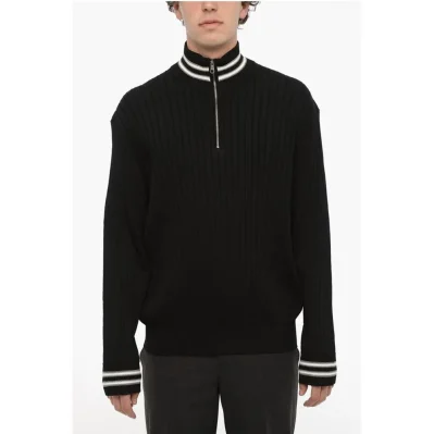 Ribbed Blouson Fit Half Zip Sweater