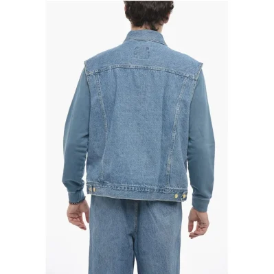 Sleeveless Denim Jacket with Golden-Buttons