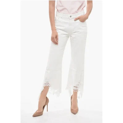 Cropped Fit Denims with Distressed Bottom 24cm