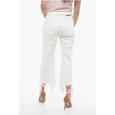 Cropped Fit Denims with Distressed Bottom 24cm