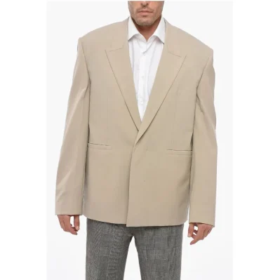 Double-breasted Wool Blend Blazer with Hidden Button