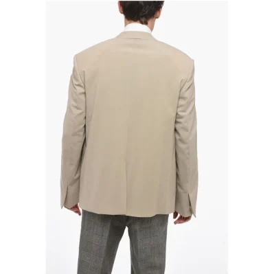Double-breasted Wool Blend Blazer with Hidden Button