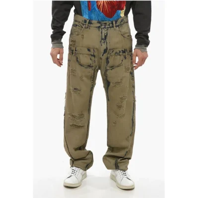 Vintage Wash Cargo Denims with Distressed Details 21cm