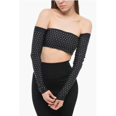 Long Sleeved Crop Top With Rhinestones