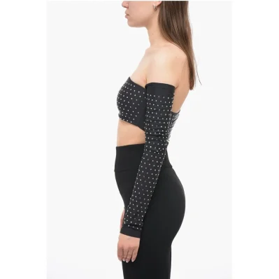 Long Sleeved Crop Top With Rhinestones