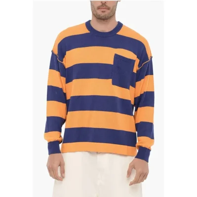 Crew-Neck T-wo-Tone Sweater with Breast Pocket