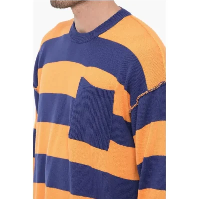 Crew-Neck T-wo-Tone Sweater with Breast Pocket