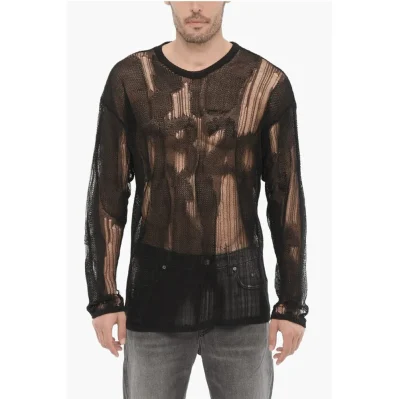Destroyed Effect Sheer Crew-neck Sweater