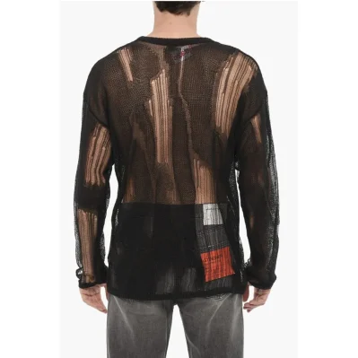 Destroyed Effect Sheer Crew-neck Sweater