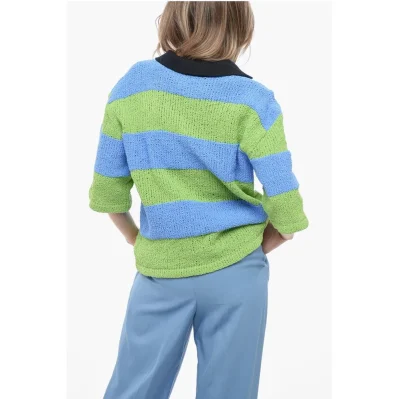 Two-Tone Crochet Sweater with Polo Neck